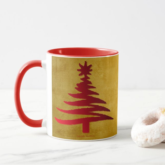 Tasse Arbre de Noël crayon rouge sur or (Avec donut)