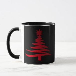 Tasse Arbre de Noël Moderne Pochoir Imprimé Rouge