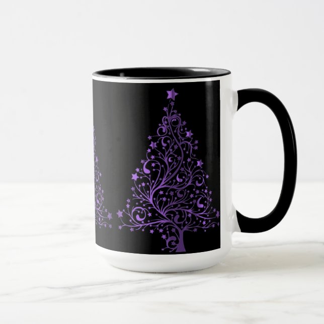 Tasse Arbre de Noël Noir Métallurgique Violet Élégant br (Droite)