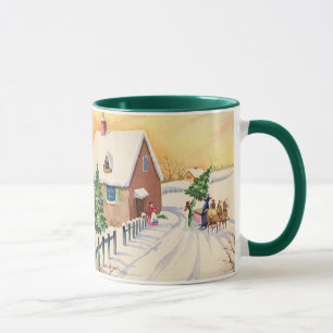 Tasse Arbre de Noël Vintage sur une route hivernale enne
