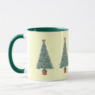 Tasse arbre décoré avec des cloches aux arcs rouges pour