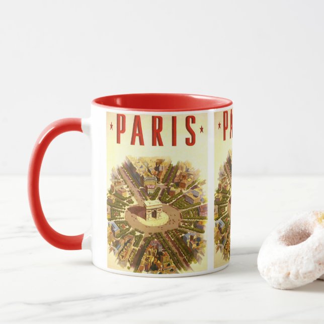Tasse Arc de Triomphe vintage, Paris, France Travel Art (Avec donut)