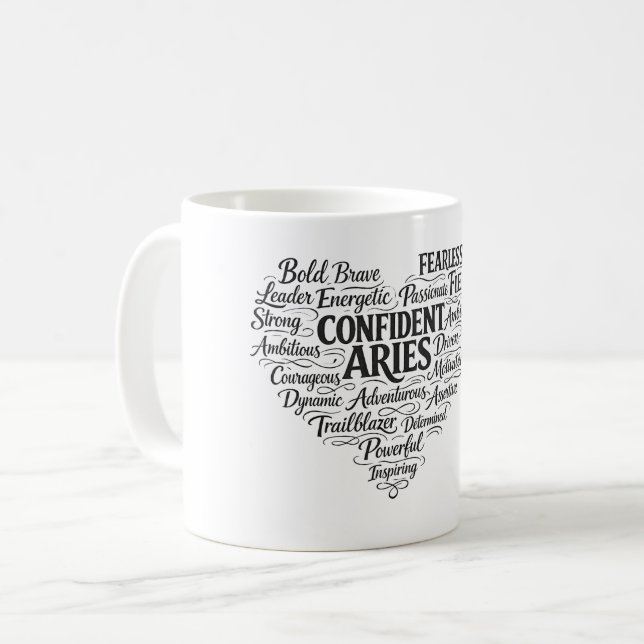 Tasse Aries | Nuage de mots du zodiaque (Devant gauche)