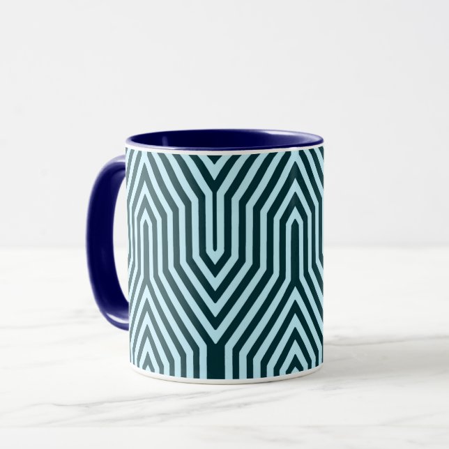 Tasse Art Déco Géométrique - indigo et bleu glace (Devant gauche)