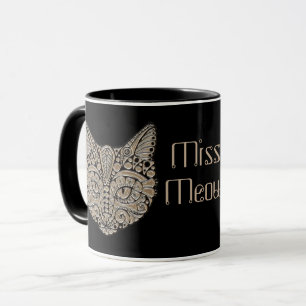 Tasse Art déco or noir chat de style égyptien