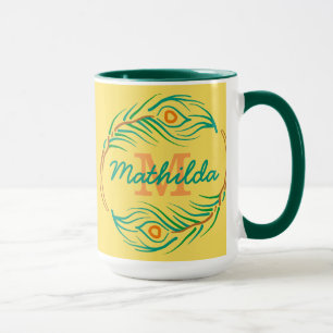 Tasse Art Deco Peacock Feather Monogram Stencil