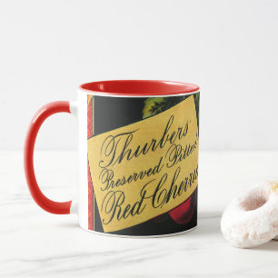 Tasse Art d'étiquette de caisse de fruits vintage, ceris