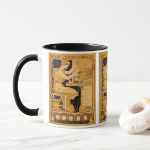 Tasse Art Nouveau vintage, L'amour triomphe de tout Scie