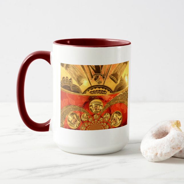 Tasse Art traditionnel africain rouge doré (Avec donut)