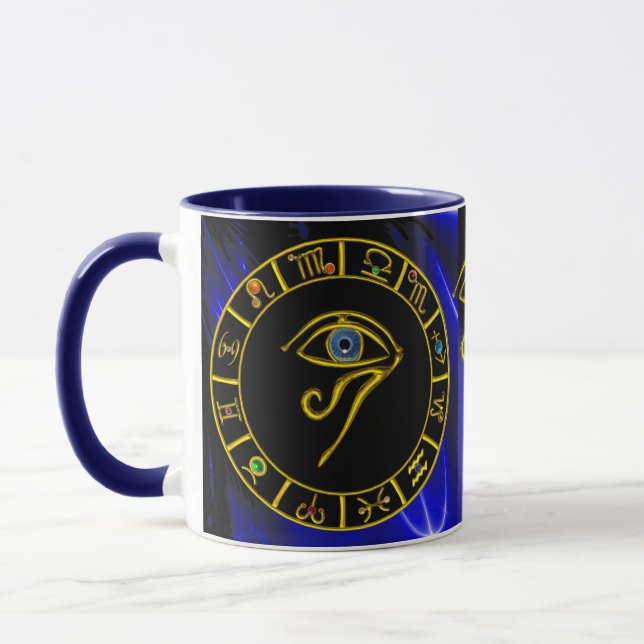 Tasse ASTRAL HORUS OEIL, BLUE TALISMAN Gold Zodiac Chart (Gauche)