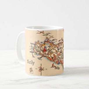 Tasse avec carte vintage illustrée de Sicile