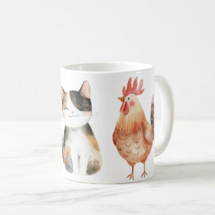 Tasse avec chien, chat et poulet