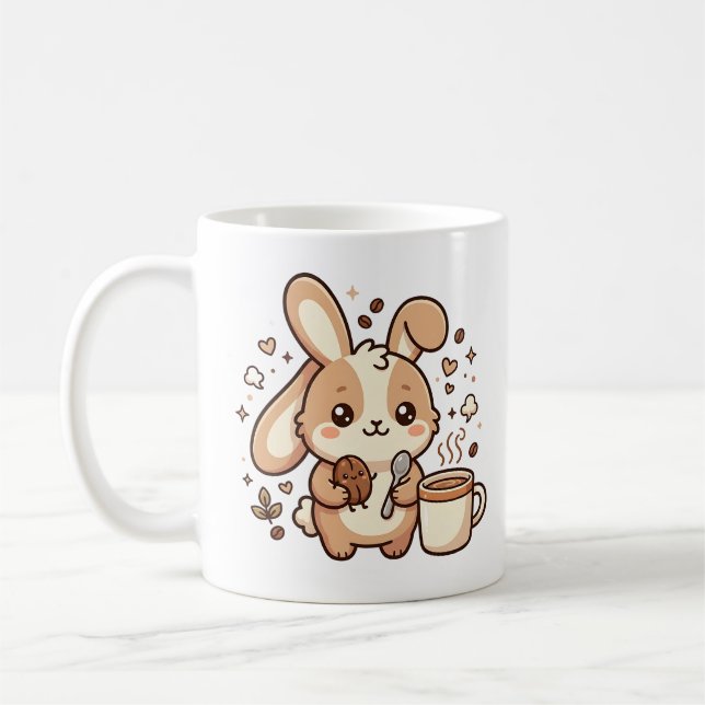 Tasse avec cliparts de café de lapin Kawaii (Gauche)