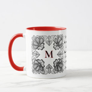 Tasse avec gribouillis abstrait en noir et blanc e