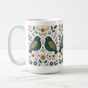 Tasse avec motif d'oiseaux et de fleurs d'art popu