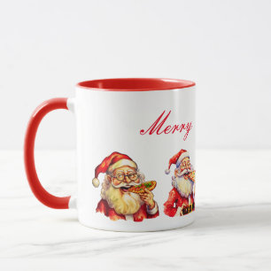 Tasse avec Santa mangeant une pizza