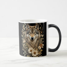 Tasse avec un loup majestueux et la nature florale