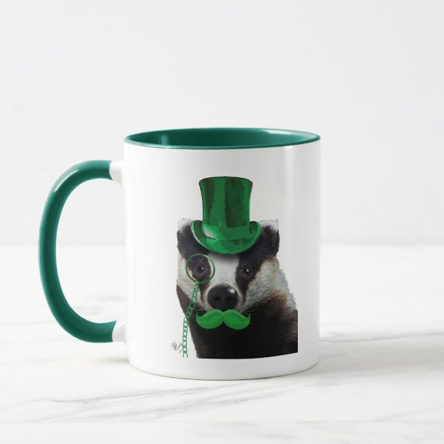 Tasse Badger avec chapeau vert et moustache (Gauche)