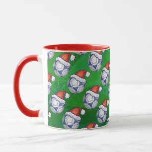 Tasse Bal de soccer bleu et blanc sur vert