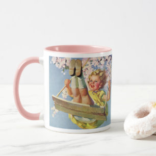 Tasse Balançoire Vintage, Fille Se Balançant dans un Arb