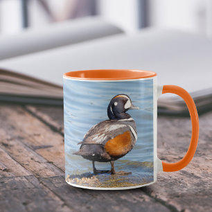 Tasse Beau canard arlequin sur le rocher