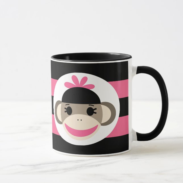 Tasse Bébé mignon fille Sock Singe noir rose rayures (Droite)