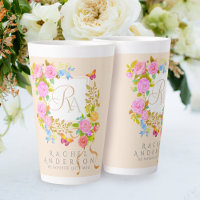 Tasse Beige Latte à Monogramme de Jardin Fleuri Ro