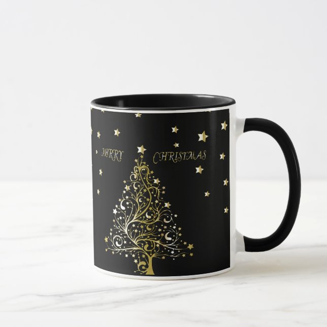Tasse Bel arbre de Noël métallique étoilé d'or (Droite)