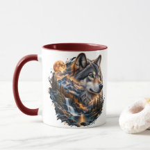 Tasse bicolore Pleine Lune Loup Majestueux | Doubl