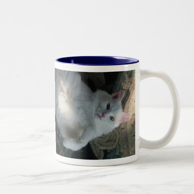 Tasse blanche de chat, surprise de Kitty (Droit)