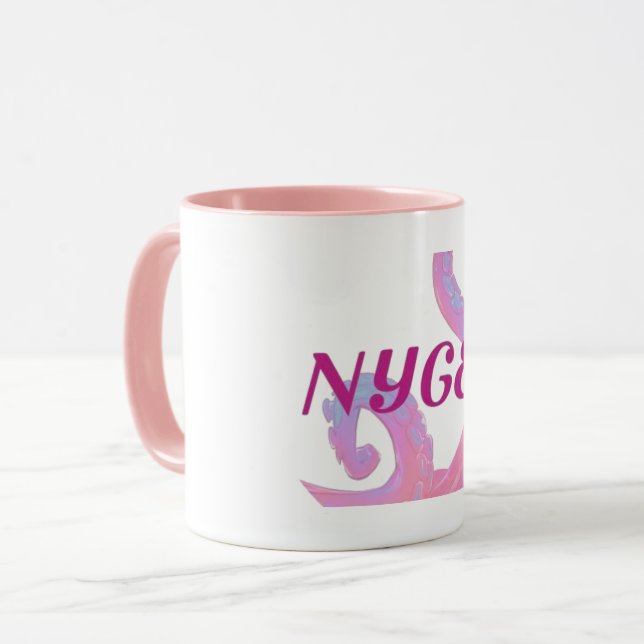 Tasse blanche/rose avec design tentaculaire et log (Devant gauche)