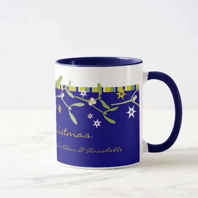 Tasse Bleu mistletoe de Noël et rayures merci (Droite)