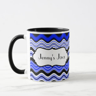 Tasse Bleu, Noir, Blancs Vagues Boug Personnalisé