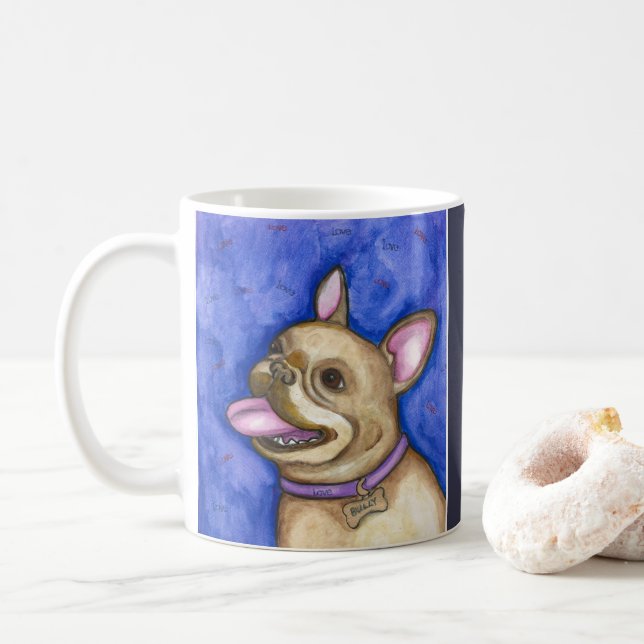 Tasse bleue de bouledogue français (Avec donut)