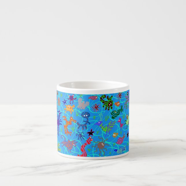TASSE BLEUE DE CAFÉ EXPRESS DE ZOO FOU (Devant)
