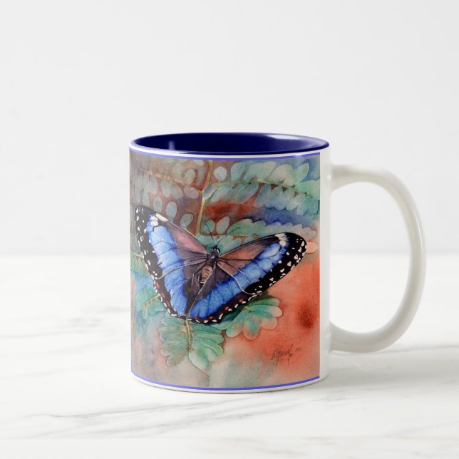 Tasse bleue de gratitude d'aquarelle de Morpho (Droit)