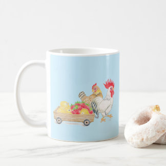 Tasse bleue de la famille de poulet mignonne