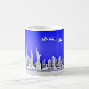 Tasse Bleue de Noël avec Santa au-dessus de New Yo