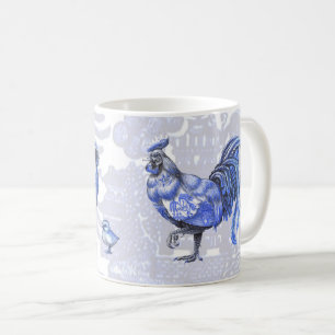 Tasse bleue de poussins de coq de poule de poulets