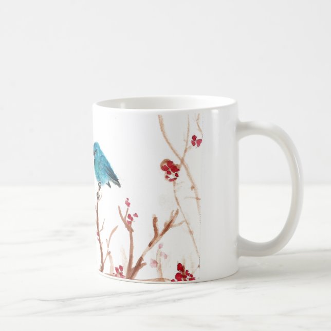 Tasse bleue d'oiseau et de café de baies (Droite)