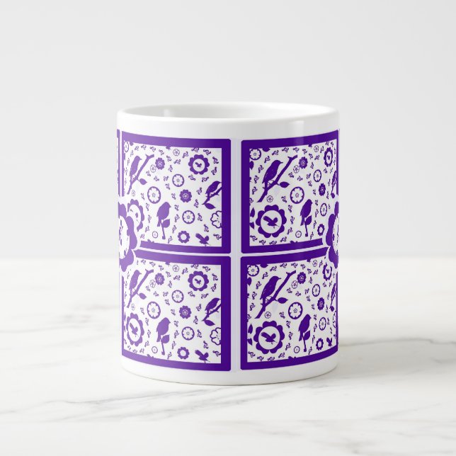 tasse bleue et blanche d'oiseau (Devant)