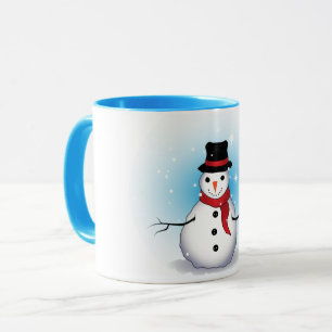 Tasse Bonhomme de neige drôle avec une teinte bleue douc