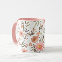 Tasse botanique fleurs rose pêche