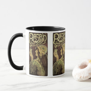 Tasse Café Rajah Art Nouveau vintage, femme avec café