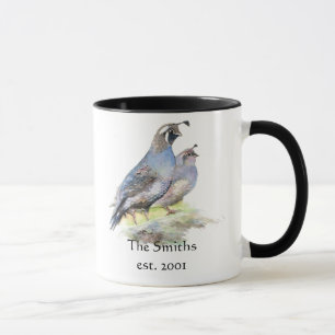 Tasse California Quail Birds Custom Date Famille Monogra