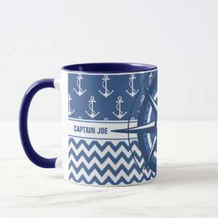 Tasse Capitaines bleus et blancs nautiques de coutume de