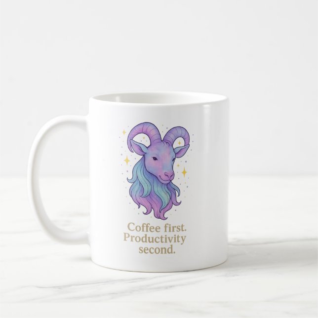 Tasse Capricorne – Café d'abord, Productivité ensu (Gauche)