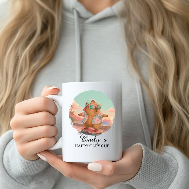 Tasse Capybara Happy Planche à Roulettes Personnal (Custom Skateboard Capybara Cup Name Custom Mug with your Name & Text.)