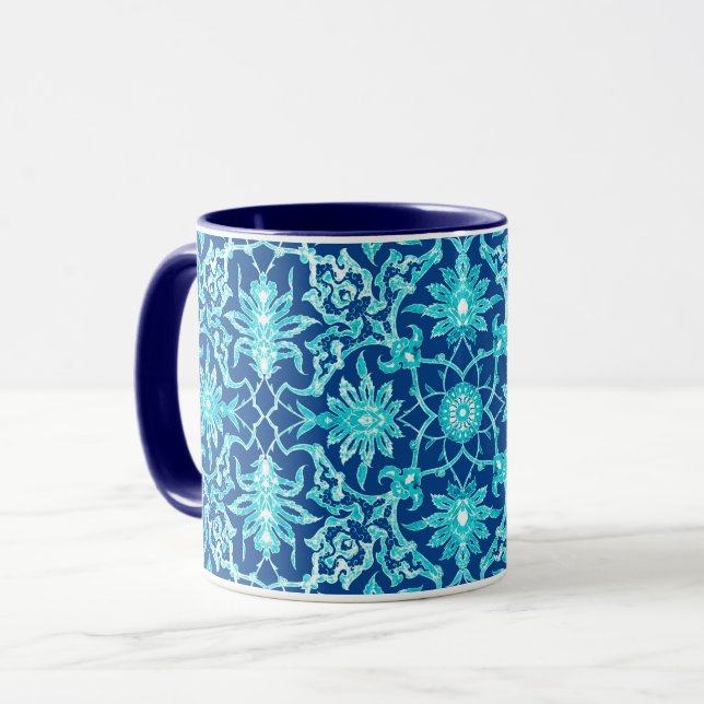 Tasse Carrelage chinois Art Nouveau - Turquoise et Bleu (Devant gauche)