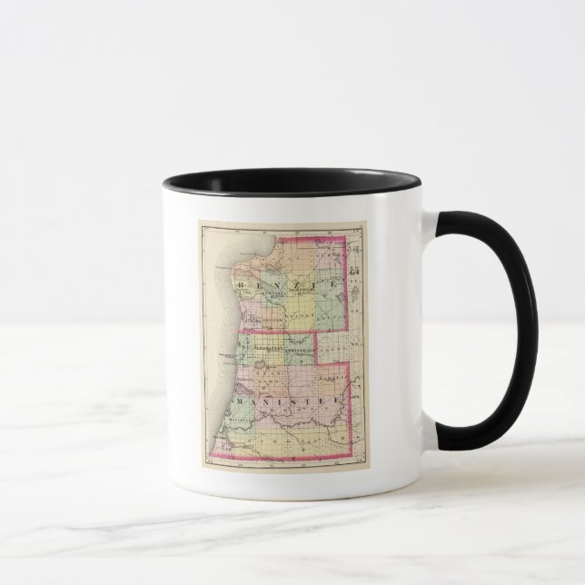 Tasse Carte des comtés de Benzie et Manistee, Michigan (Droite)